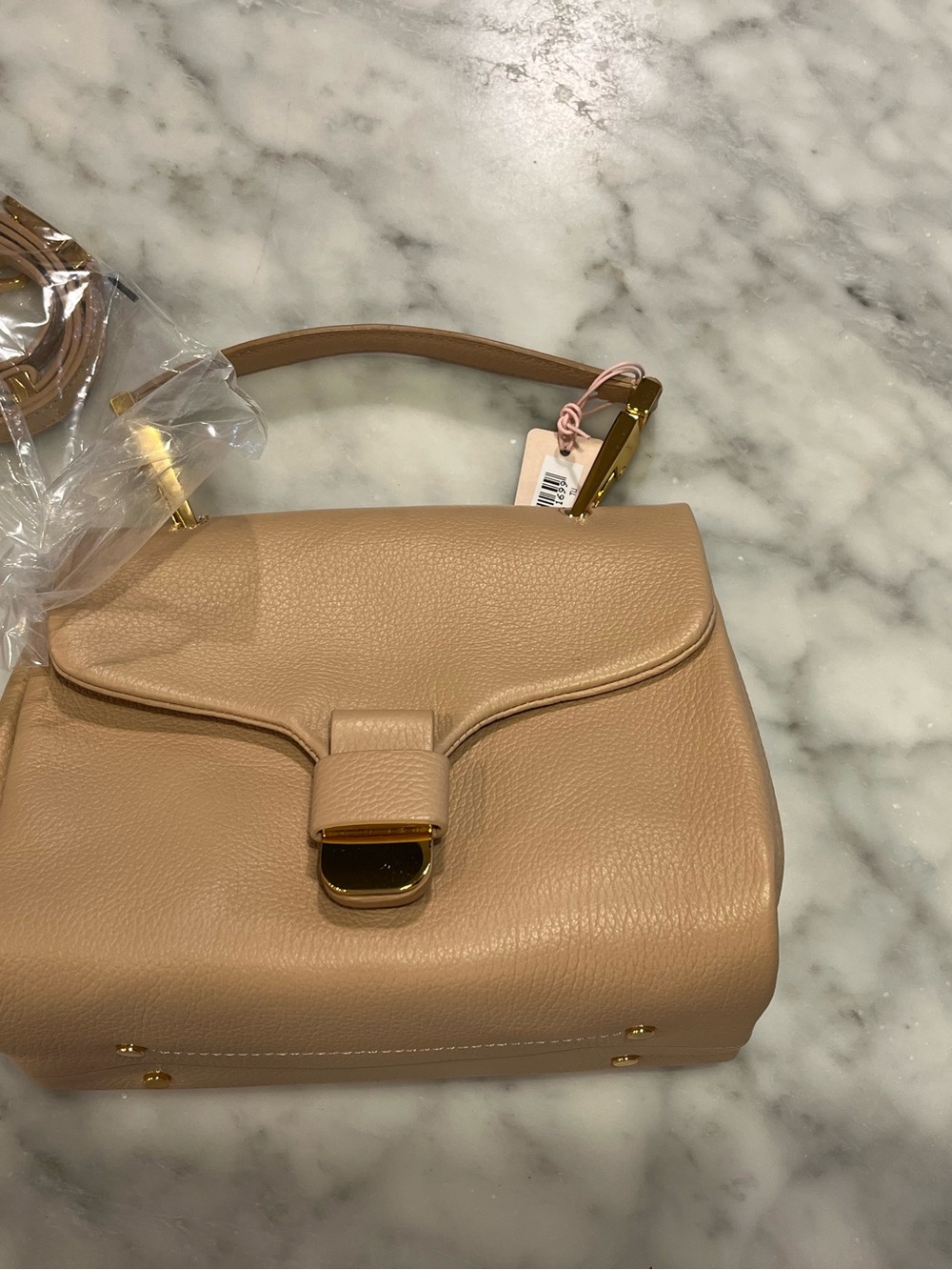 NWT COCCINELLE Handbag Beige Grained Leather